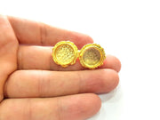 Earring Blank Base Settings Gold Resin Blank Cabochon Bases inlay Blank Mountings Gold Plated Brass (14mm blank) 1 Set  G14550
