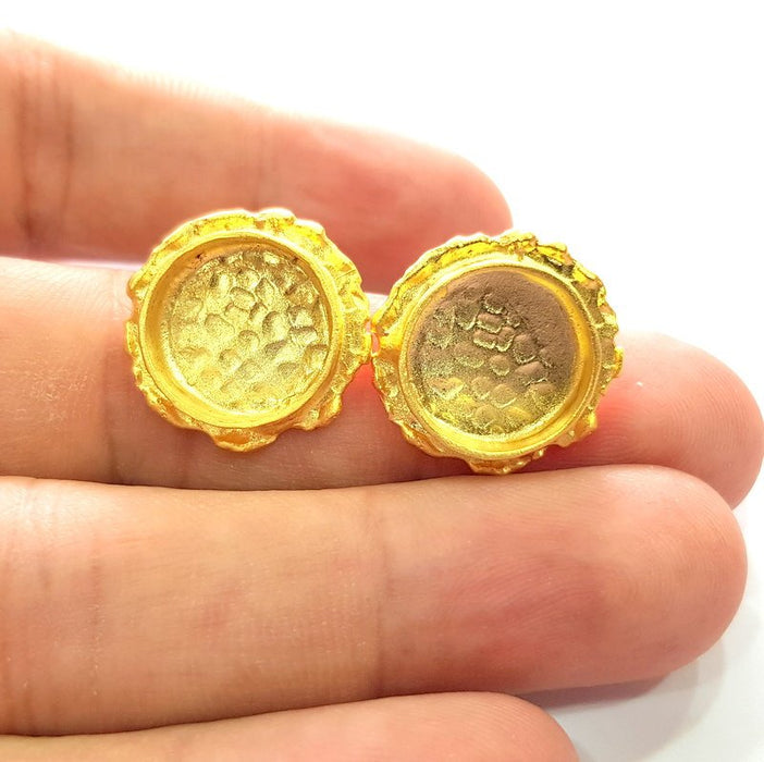 Earring Blank Base Settings Gold Resin Blank Cabochon Bases inlay Blank Mountings Gold Plated Brass (14mm blank) 1 Set  G14550