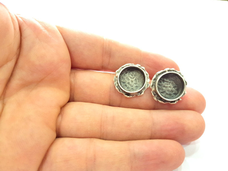 Earring Blank Base Settings Silver Resin Blank Cabochon Base inlay Blank Mountings Antique Silver Plated Brass (14mm blank) 1 Set  G14551