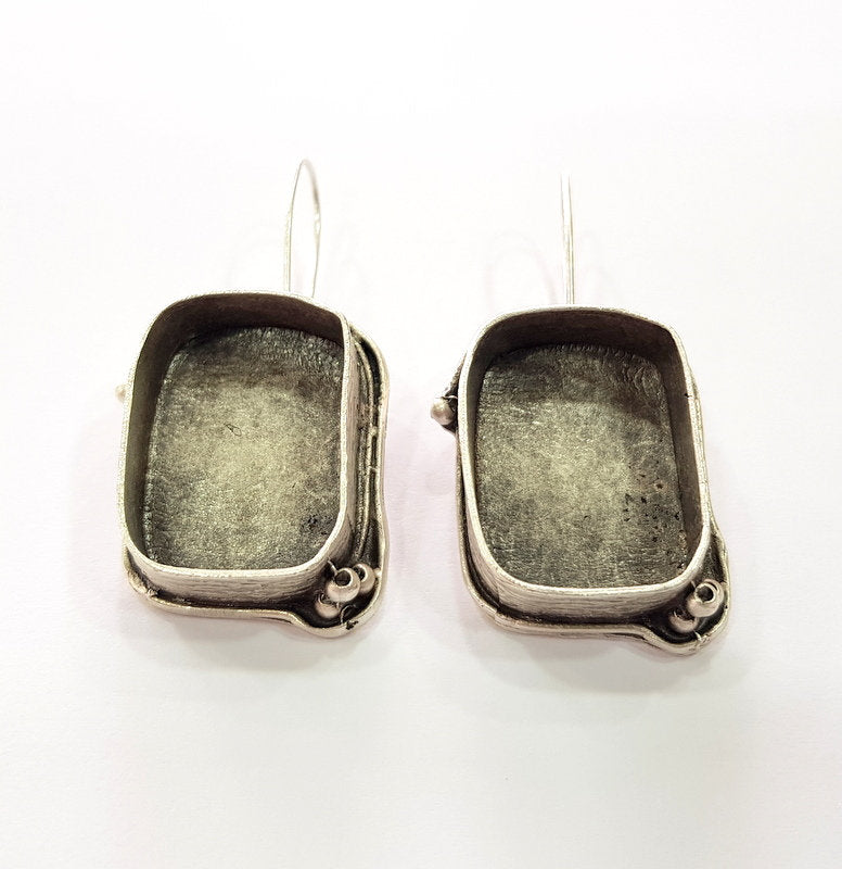 Earring Blank Base Settings Silver Resin Blank Cabochon Base inlay Blank Mountings Antique Silver Plated Brass (25x18mm blank) 1 Set  G14553