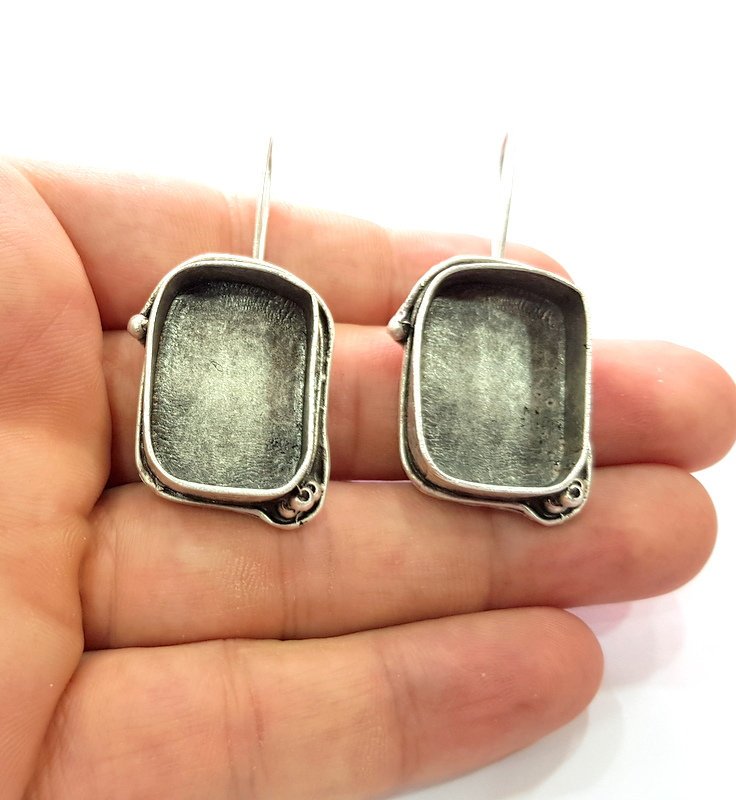 Earring Blank Base Settings Silver Resin Blank Cabochon Base inlay Blank Mountings Antique Silver Plated Brass (25x18mm blank) 1 Set  G14553