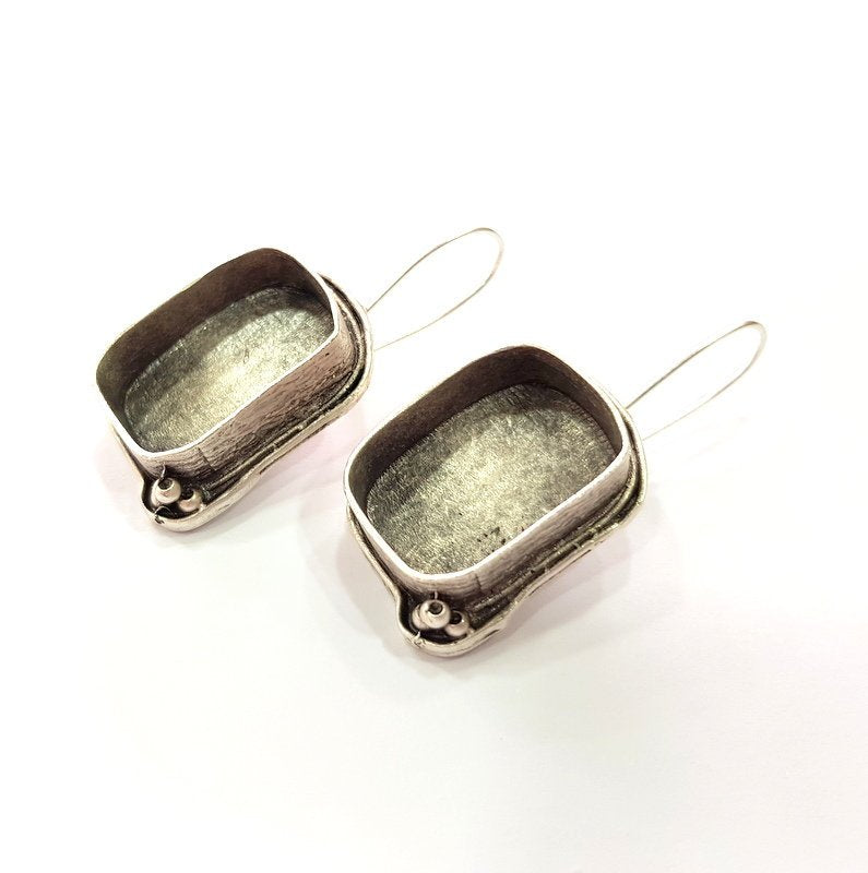 Earring Blank Base Settings Silver Resin Blank Cabochon Base inlay Blank Mountings Antique Silver Plated Brass (25x18mm blank) 1 Set  G14553