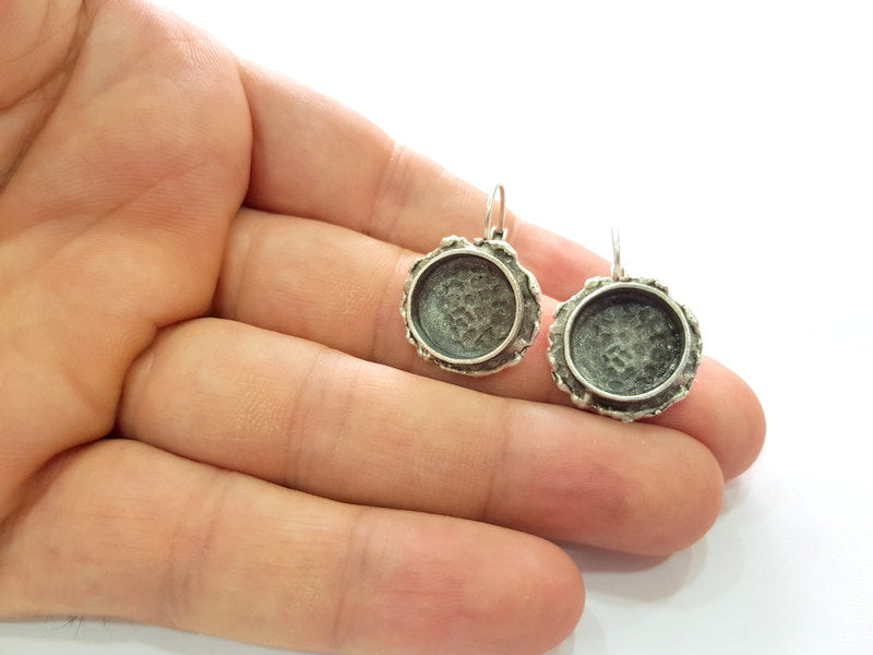Earring Blank Base Settings Silver Resin Blank Cabochon Base inlay Blank Mountings Antique Silver Plated Brass (14mm blank) 1 Set  G14556