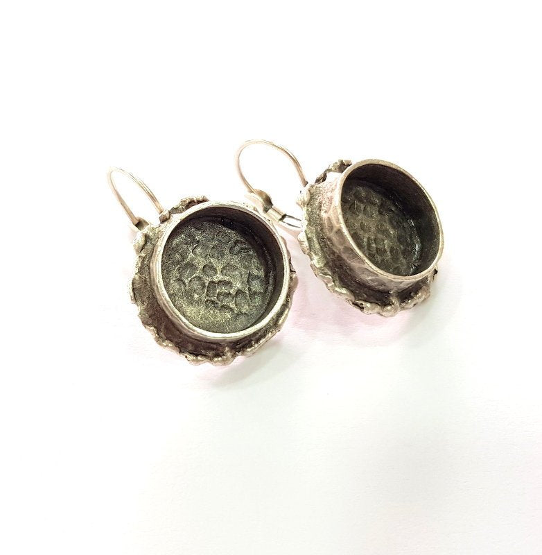 Earring Blank Base Settings Silver Resin Blank Cabochon Base inlay Blank Mountings Antique Silver Plated Brass (14mm blank) 1 Set  G14556