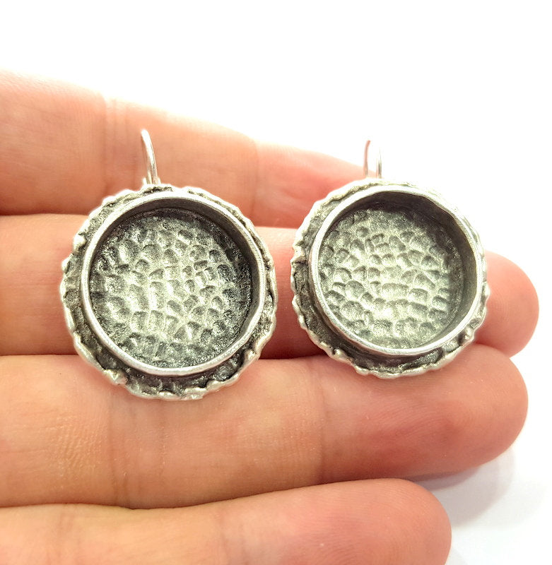 Earring Blank Backs Base Settings Silver Resin Blank Cabochon Base inlay Mountings Antique Silver Plated Brass (20mm blank) 1 Set  G15411