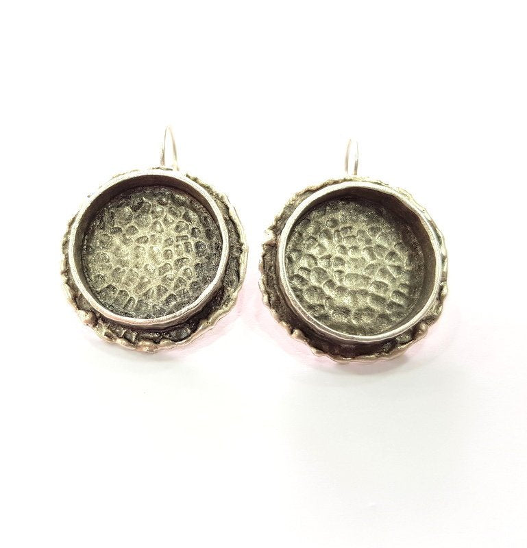 Earring Blank Backs Base Settings Silver Resin Blank Cabochon Base inlay Mountings Antique Silver Plated Brass (20mm blank) 1 Set  G15411