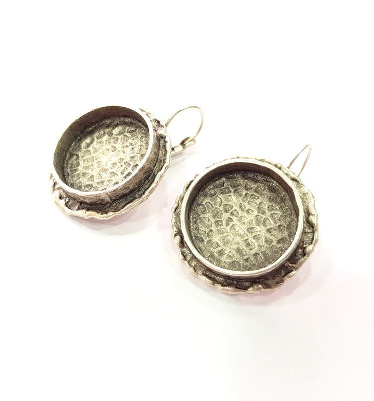 Earring Blank Backs Base Settings Silver Resin Blank Cabochon Base inlay Mountings Antique Silver Plated Brass (20mm blank) 1 Set  G15411