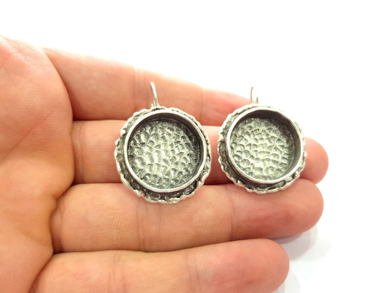 Earring Blank Backs Base Settings Silver Resin Blank Cabochon Base inlay Mountings Antique Silver Plated Brass (20mm blank) 1 Set  G15411