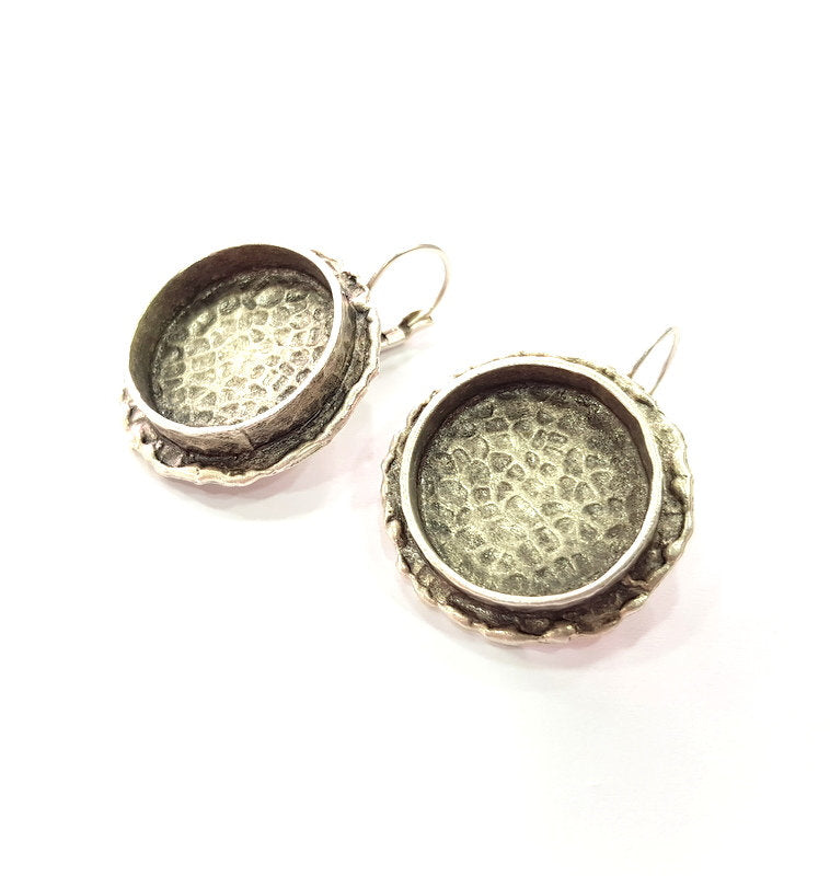 Earring Blank Backs Base Settings Silver Resin Blank Cabochon Base inlay Mountings Antique Silver Plated Brass (20mm blank) 1 Set  G15411