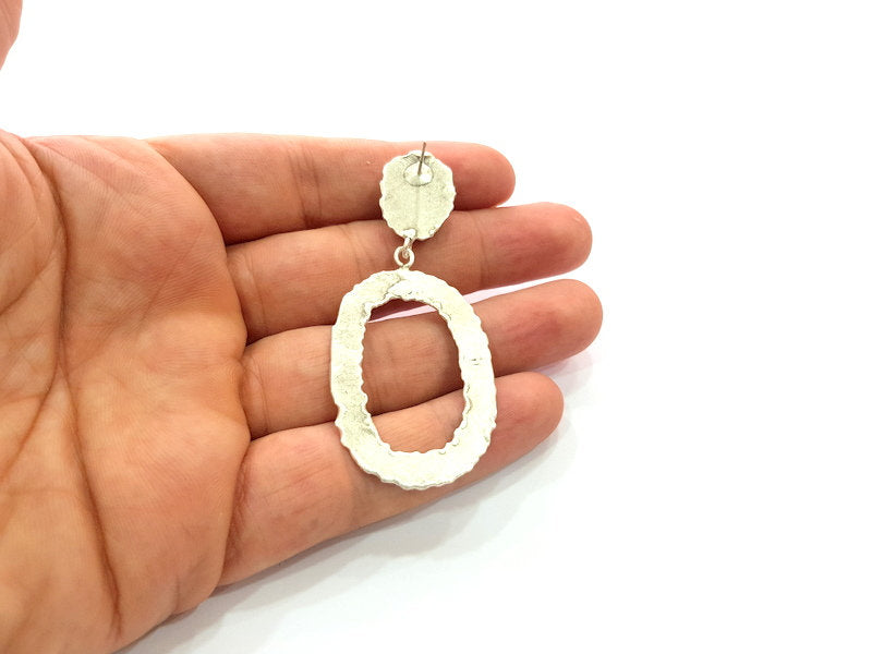 Earring Blank Base Settings Silver Resin Blank Cabochon Base inlay Blank Mountings Antique Silver Plated Brass (14x10mm blank) 1 Set  G14241