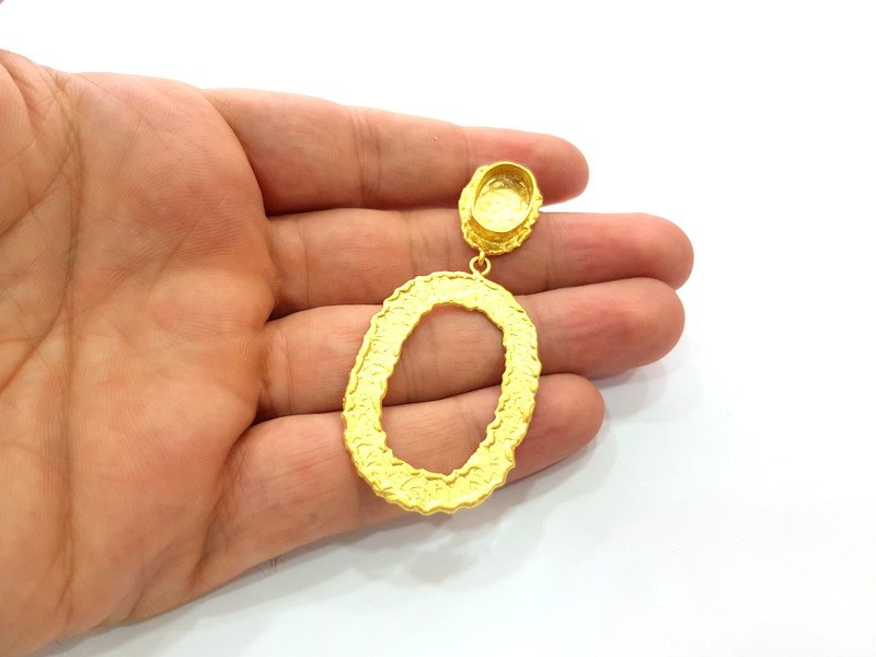 Earring Blank Base Settings Gold Resin Blank Cabochon Bases inlay Blank Mountings Matte Gold Plated Brass (14x10mm blank ) 1 Set  G14242