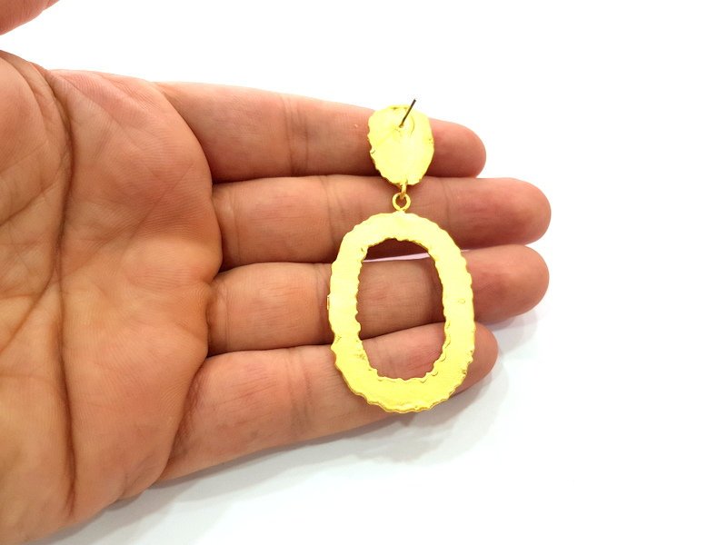 Earring Blank Base Settings Gold Resin Blank Cabochon Bases inlay Blank Mountings Matte Gold Plated Brass (14x10mm blank ) 1 Set  G14242