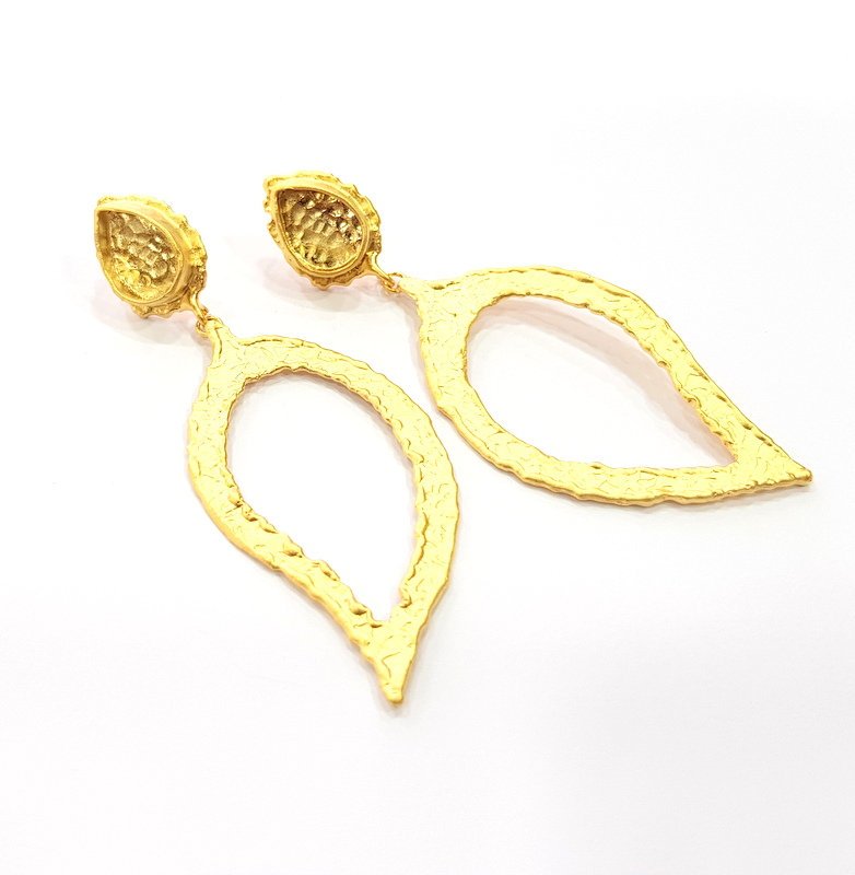 Earring Blank Base Settings Gold Resin Blank Cabochon Bases inlay Blank Mountings Matte Gold Plated Brass (14x10mm blank ) 1 Set  G14244