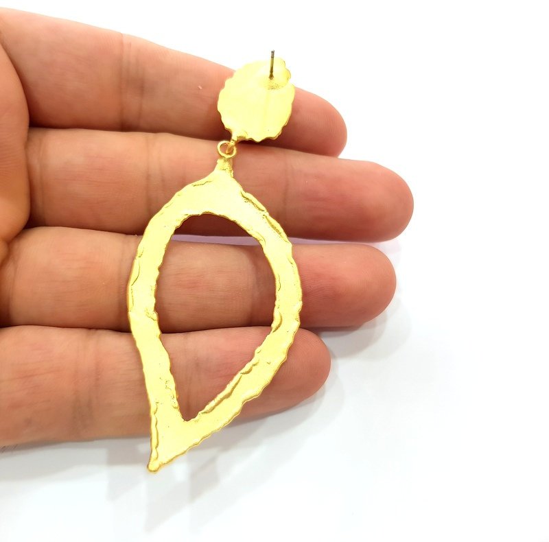 Earring Blank Base Settings Gold Resin Blank Cabochon Bases inlay Blank Mountings Matte Gold Plated Brass (14x10mm blank ) 1 Set  G14244