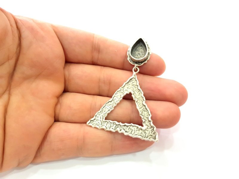 Earring Blank Base Settings Silver Resin Blank Cabochon Base inlay Blank Mountings Antique Silver Plated Brass (14x10mm blank) 1 Set  G14245