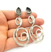 Earring Blank Base Settings Silver Resin Blank Cabochon Base inlay Blank Mountings Antique Silver Plated Brass (14x10mm blank) 1 Set  G14247