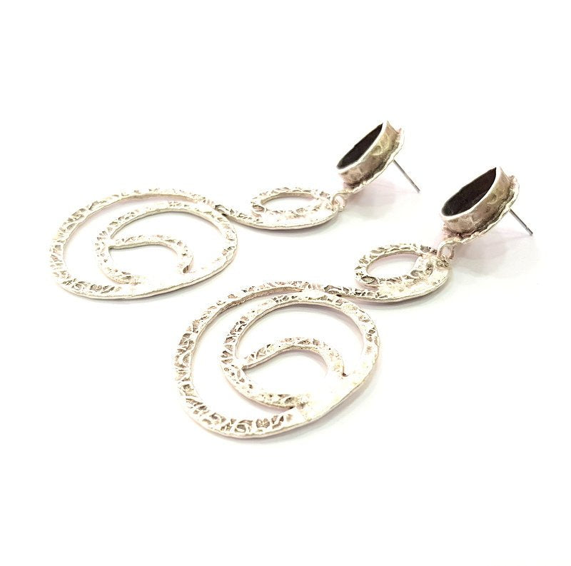 Earring Blank Base Settings Silver Resin Blank Cabochon Base inlay Blank Mountings Antique Silver Plated Brass (14x10mm blank) 1 Set  G14247