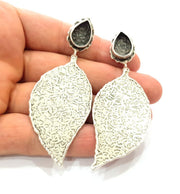 Earring Blank Base Settings Silver Resin Blank Cabochon Base inlay Blank Mountings Antique Silver Plated Brass (14x10mm blank) 1 Set  G14249