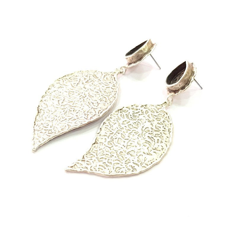 Earring Blank Base Settings Silver Resin Blank Cabochon Base inlay Blank Mountings Antique Silver Plated Brass (14x10mm blank) 1 Set  G14249