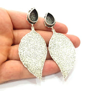 Earring Blank Base Settings Silver Resin Blank Cabochon Base inlay Blank Mountings Antique Silver Plated Brass (14x10mm blank) 1 Set  G14249