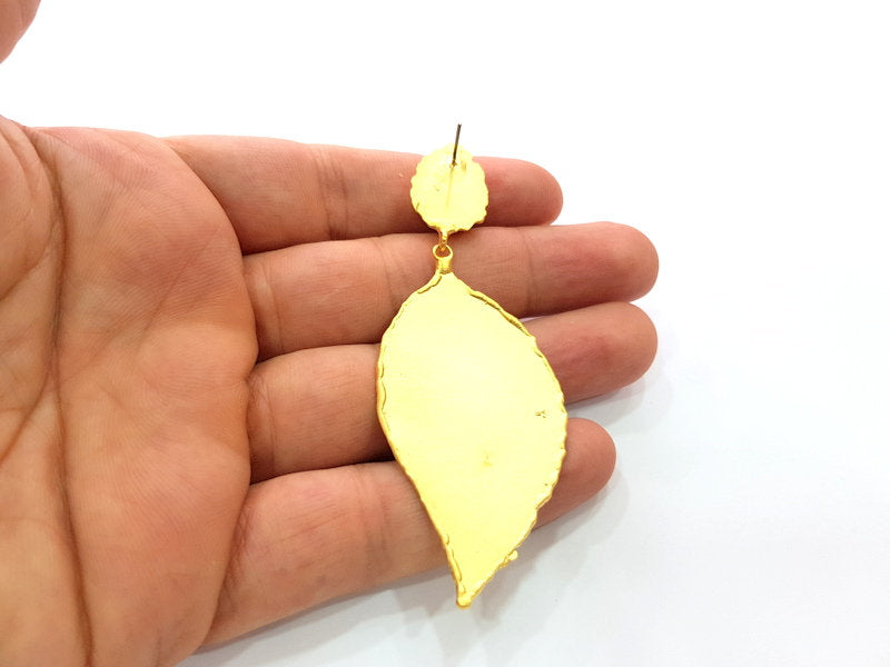 Earring Blank Base Settings Gold Resin Blank Cabochon Bases inlay Blank Mountings Matte Gold Plated Brass (14x10mm blank ) 1 Set  G14250