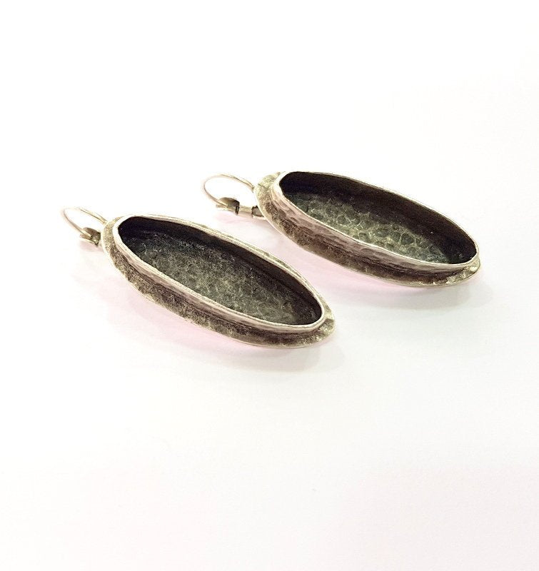 Earring Blank Base Settings Silver Resin Blank Cabochon Base inlay Blank Mountings Antique Silver Plated Brass (29x8mm blank) 1 Set  G14251