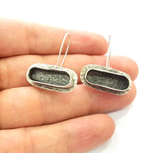 Earring Blank Base Settings Silver Resin Blank Cabochon Base inlay Blank Mountings Antique Silver Plated Brass (20x7mm blank) 1 Set  G14253