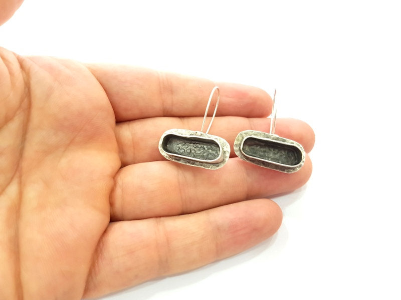 Earring Blank Base Settings Silver Resin Blank Cabochon Base inlay Blank Mountings Antique Silver Plated Brass (20x7mm blank) 1 Set  G14253