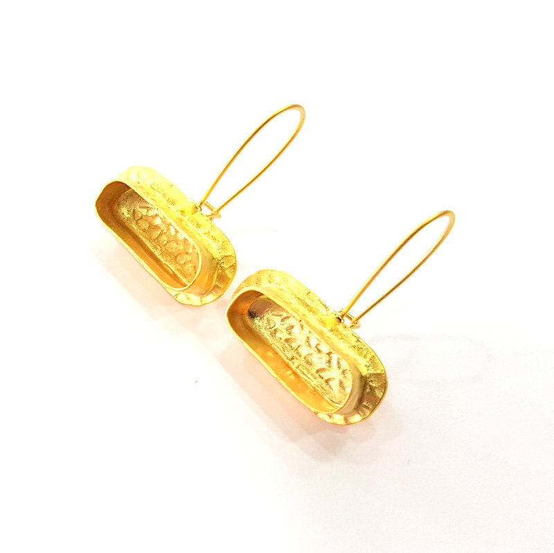 Earring Blank Base Settings Gold Resin Blank Cabochon Bases inlay Blank Mountings Antique Gold Plated Brass (20x7mm blank ) 1 Set  G14254
