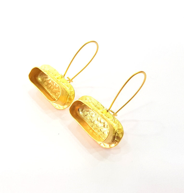 Earring Blank Base Settings Gold Resin Blank Cabochon Bases inlay Blank Mountings Antique Gold Plated Brass (20x7mm blank ) 1 Set  G14254