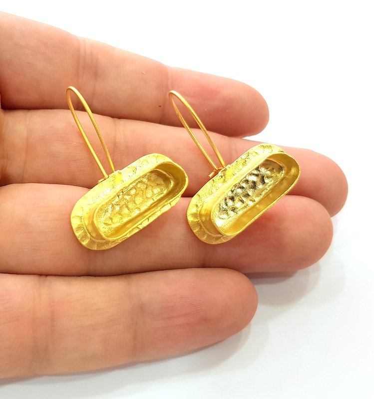 Earring Blank Base Settings Gold Resin Blank Cabochon Bases inlay Blank Mountings Antique Gold Plated Brass (20x7mm blank ) 1 Set  G14254