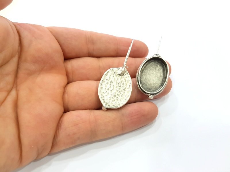 Earring Blank Base Settings Silver Resin Blank Cabochon Base inlay Blank Mountings Antique Silver Plated Brass (25x18mm blank) 1 Set  G16605