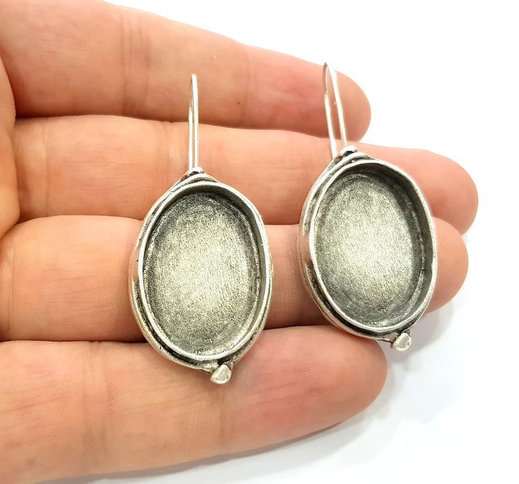 Earring Blank Base Settings Silver Resin Blank Cabochon Base inlay Blank Mountings Antique Silver Plated Brass (25x18mm blank) 1 Set  G16605