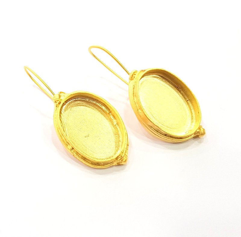Earring Blank Base Settings Gold Resin Blank Cabochon Bases inlay Blank Mountings Matte Gold Plated Brass (25x18mm blank ) 1 Set  G14258