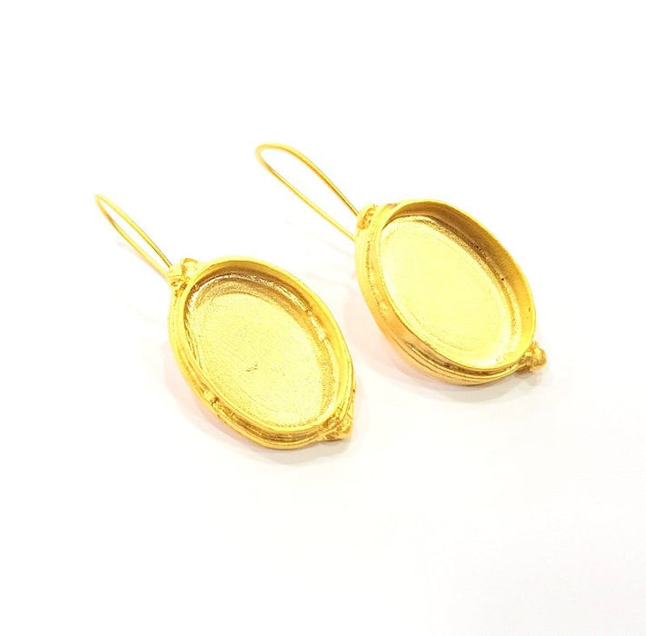 Earring Blank Base Settings Gold Resin Blank Cabochon Bases inlay Blank Mountings Matte Gold Plated Brass (25x18mm blank ) 1 Set  G14258