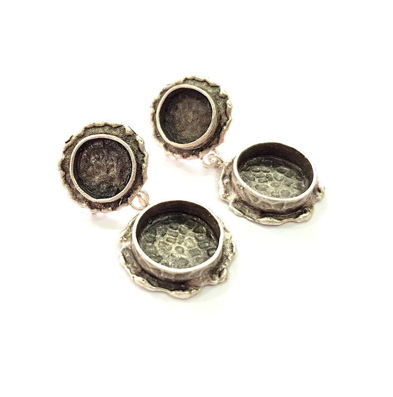 Earring Blank Base Settings Silver Resin Blank Cabochon Base inlay Blank Mountings Antique Silver Plated Brass (10+14mm blank) 1 Set  G14260