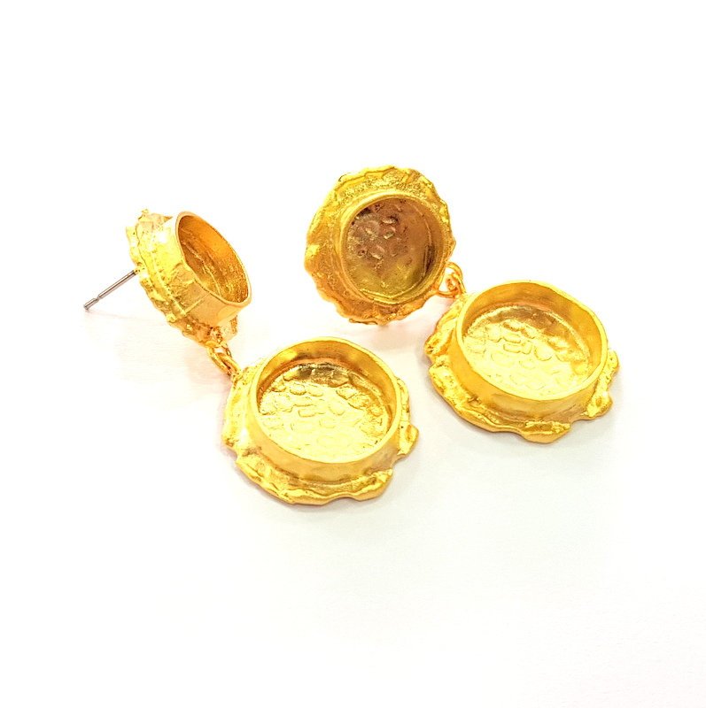 Earring Blank Base Settings Gold Resin Blank Cabochon Bases inlay Blank Mountings Matte Gold Plated Brass (10+14mm blank ) 1 Set  G14259