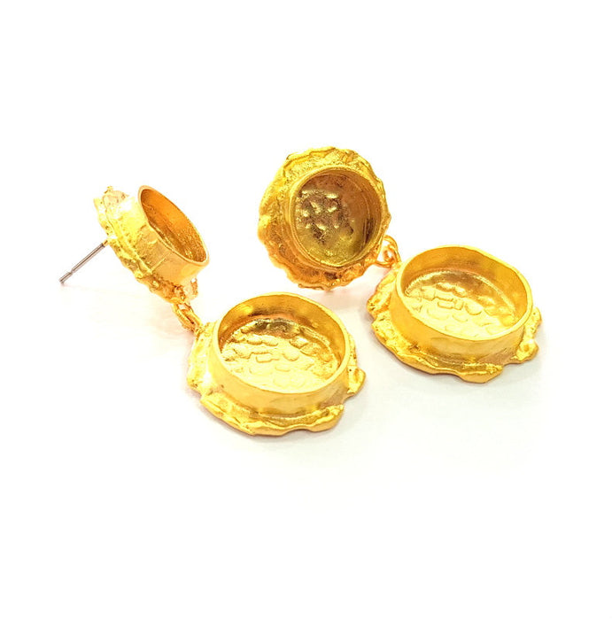 Earring Blank Base Settings Gold Resin Blank Cabochon Bases inlay Blank Mountings Matte Gold Plated Brass (10+14mm blank ) 1 Set  G14259