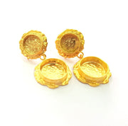 Earring Blank Base Settings Gold Resin Blank Cabochon Bases inlay Blank Mountings Matte Gold Plated Brass (10+14mm blank ) 1 Set  G14259