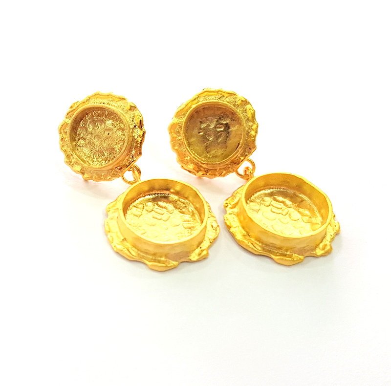 Earring Blank Base Settings Gold Resin Blank Cabochon Bases inlay Blank Mountings Matte Gold Plated Brass (10+14mm blank ) 1 Set  G14259
