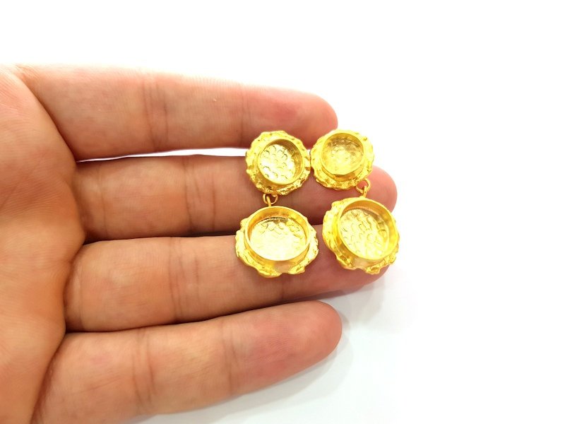 Earring Blank Base Settings Gold Resin Blank Cabochon Bases inlay Blank Mountings Matte Gold Plated Brass (10+14mm blank ) 1 Set  G14259