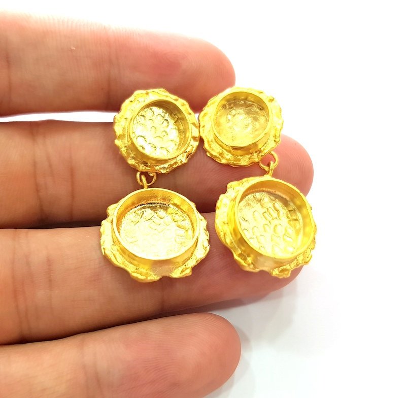 Earring Blank Base Settings Gold Resin Blank Cabochon Bases inlay Blank Mountings Matte Gold Plated Brass (10+14mm blank ) 1 Set  G14259