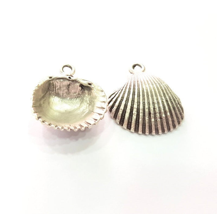 2 Oyster Charms Shell Charm Mussel Charms Sea Ocean Silver Charms Antique Silver Plated Metal (30x25mm) G14571