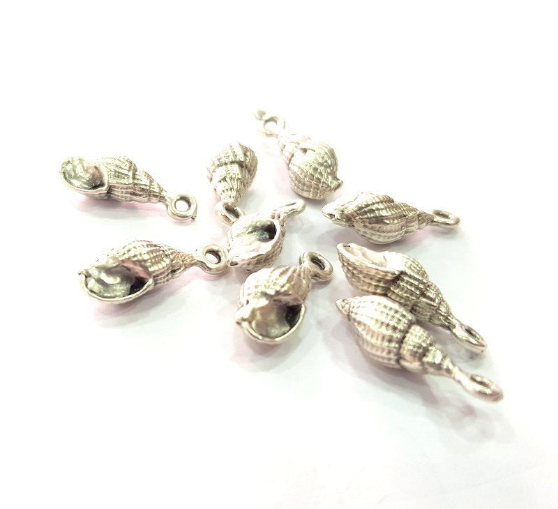 6 Oyster Charms Shell Charm Mussel Charms Sea Ocean Silver Charms Antique Silver Plated Metal (19x7mm) G14574