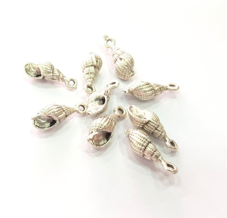 6 Oyster Charms Shell Charm Mussel Charms Sea Ocean Silver Charms Antique Silver Plated Metal (19x7mm) G14574