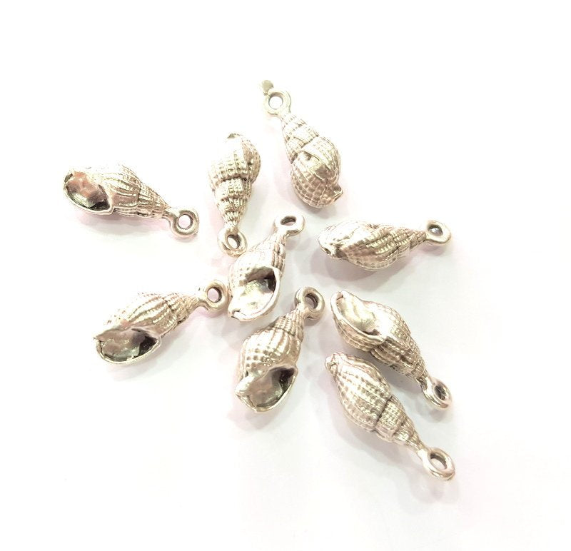 6 Oyster Charms Shell Charm Mussel Charms Sea Ocean Silver Charms Antique Silver Plated Metal (19x7mm) G14574