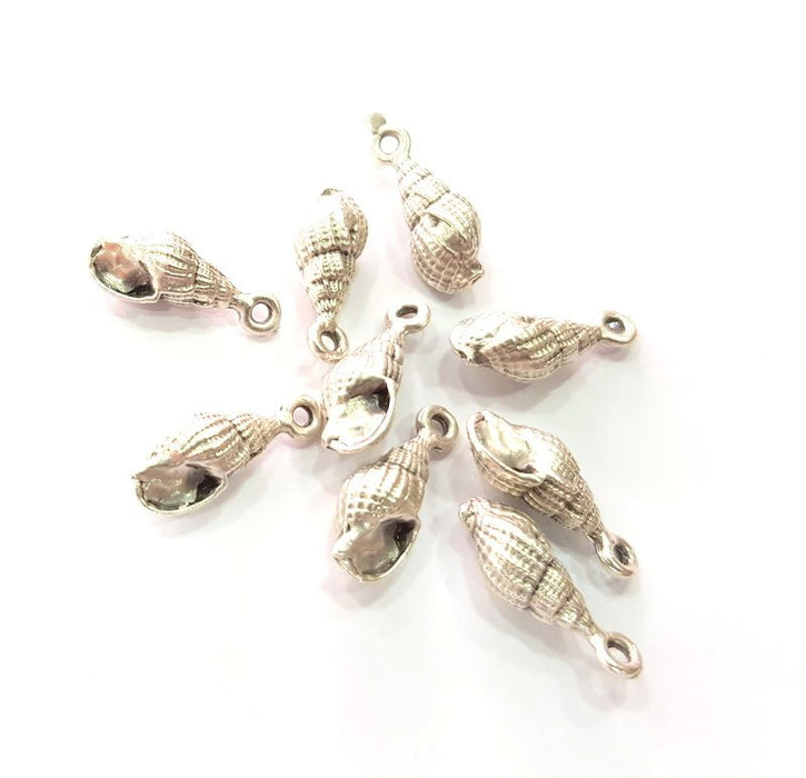 6 Oyster Charms Shell Charm Mussel Charms Sea Ocean Silver Charms Antique Silver Plated Metal (19x7mm) G14574
