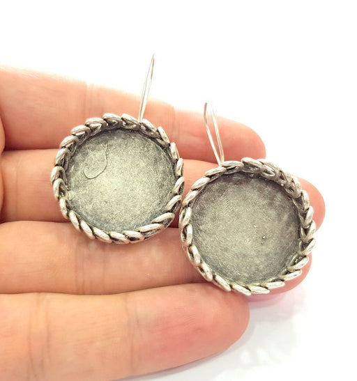 Earring Blank Base Settings Silver Resin Blank Cabochon Base inlay Blank Mountings Antique Silver Plated Brass (25mm blank) 1 Set  G14576