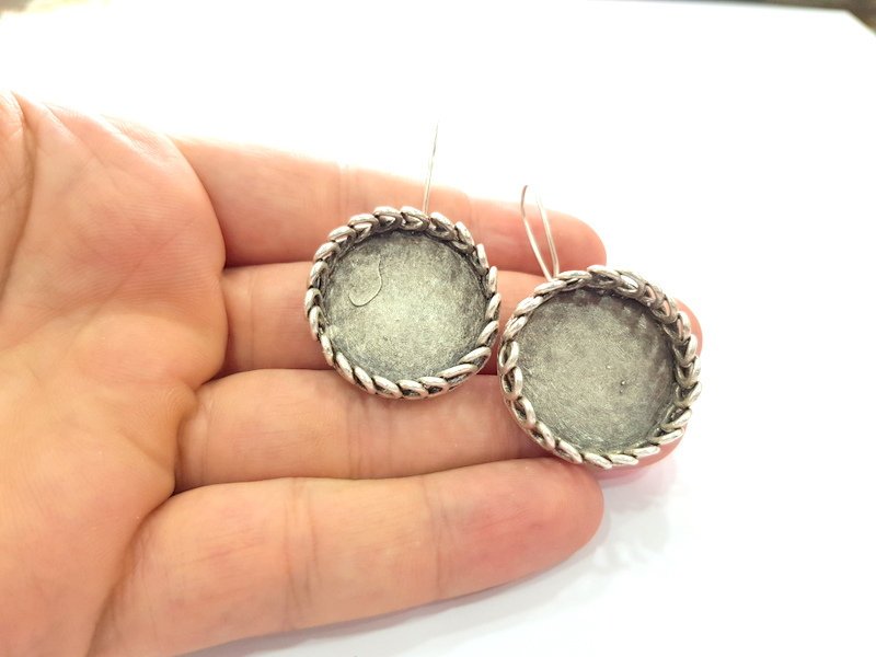 Earring Blank Base Settings Silver Resin Blank Cabochon Base inlay Blank Mountings Antique Silver Plated Brass (25mm blank) 1 Set  G14576