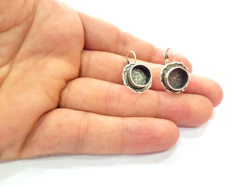 Earring Blank Base Settings Silver Resin Blank Cabochon Base inlay Blank Mountings Antique Silver Plated Brass (10mm blank) 1 Set  G14577